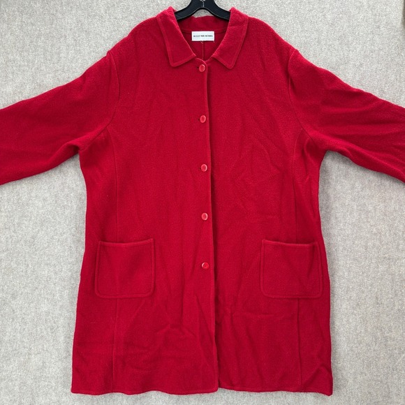 August Max Boiled Wool Long Line Cardigan Jacket Red Button Front Pockets 2XL - Picture 9 of 12
